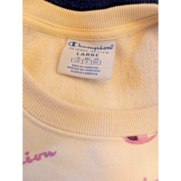 Champion Reverse Weave White Sweatshirt with all over Pink Logo Size Large - Picture 5 of 5